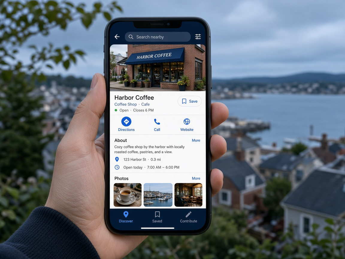 Phone showing a local search listing feel for SEO and Google Business Profile visibility