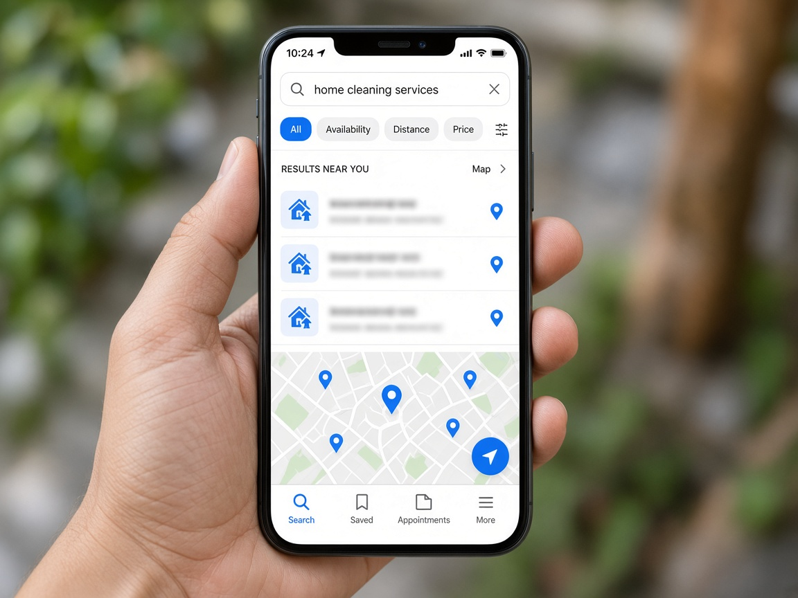 Phone showing a local search results feel for local SEO